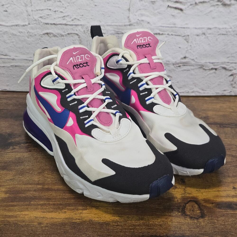 Nike Air Max 270 React White Fuchsia Blue Women's 9.5 Sneakers CI3899-100